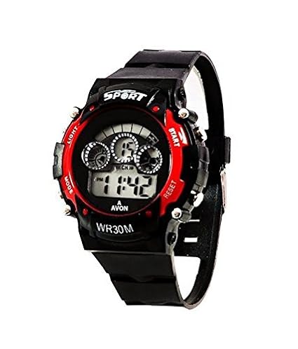 Montres Digital Red 7 Lights Black Boys Watch