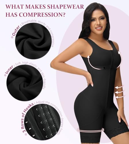 Image of M MYODRESS Fajas Colombianas Full Body Shaper Tummy Control with bra | 69% Nylon 31% Spandex, 3 Adjustable hooks and strap, semi-detachable chest design for postpartum, breastfeeding, all day wear
