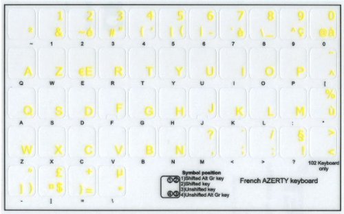 Pegatinas teclado francés AZERTY amarillo transparentes miniatura 2