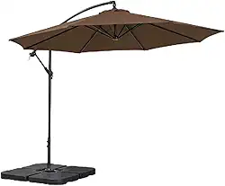 Kit Ombrelone Lateral Suspenso 3m Kauai Marrom + Base 60 Litros Quadrada Piscina Jardim