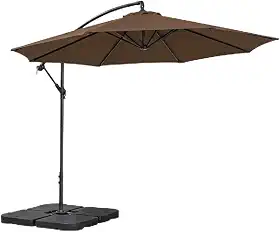 Kit Ombrelone Lateral Suspenso 3m Kauai Marrom + Base 60 Litros Quadrada Piscina Jardim
