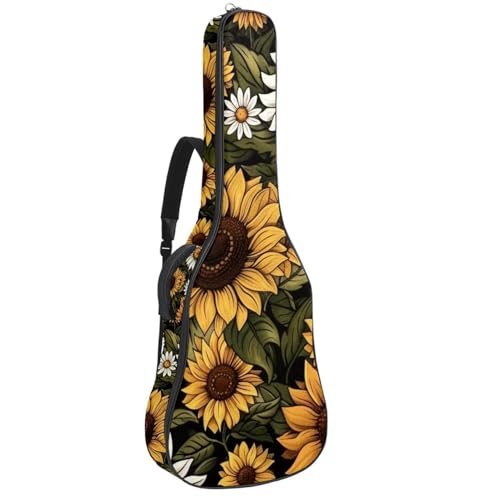 Housse de guitare acoustique vintage tournesols avec attache et sangle réglable