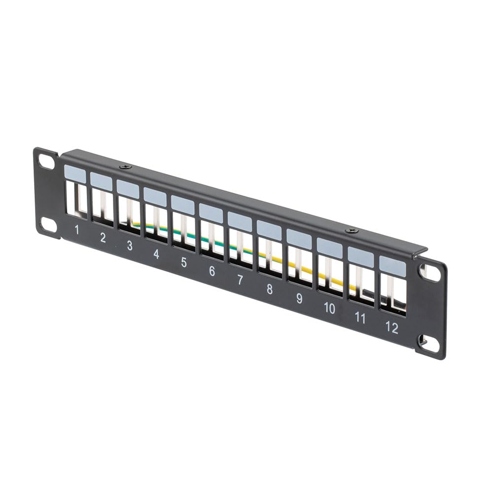 NavePoint 10 Inch Wide 12-Port Modular Patch Panel, 1U, Black