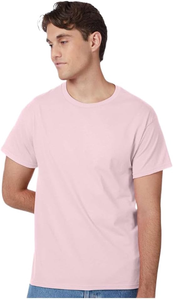 Hanes Authentic Short Sleeve T-Shirt, 100% Pre-Shrunk Cotton, Classic Fit, Tear Away Label, Pale Pink, 4XL
