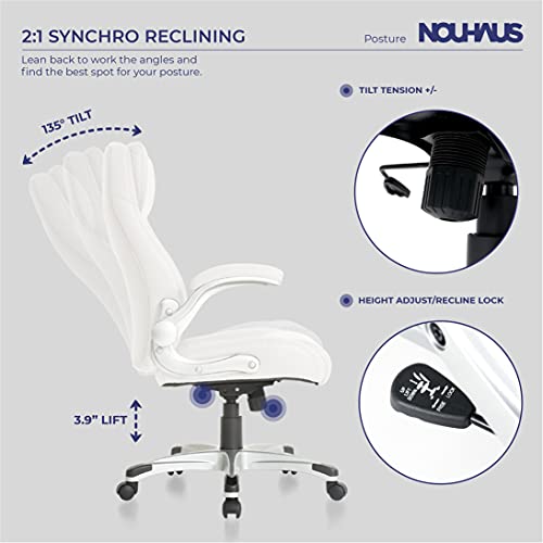 Nouhaus +Posture Ergonomic Pu Leather Office Chair. Click5 Lumbar Support With Flipadjust Armrests. Modern Executive Chair And Computer Desk Chair (White) #TOP3