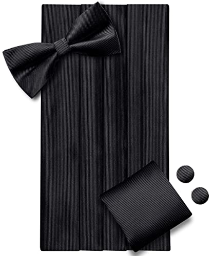 Image of Dubulle Mens Cummerbund and Bow Tie Set Paisley Floral Pretied Bowties for Men Pocket Square Cufflinks Wedding Business