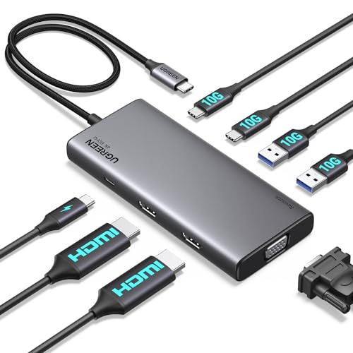 UGREEN Revodok Pro 3081 Docking Station Triplo Schermo 2 HDMI 4K 1 VGA 1080P Hub USB C 10Gbps Adattatore Type C 3.2 PD 100W Carica Compatibile con MacBook Air Surface