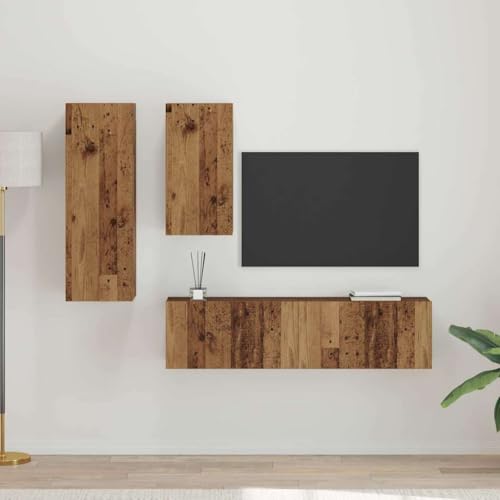 Owoxanthellate TV-Schrank Set Wandmontiert 4-teilig Altholz Massiv...