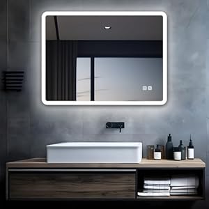 MIQU LED Badspiegel mit Beleuchtung 60x50 cm Badezimmerspiegel, Bad Groß Spiegel mit Touch Dimmbar Warm/Weiß Licht Beschlagfrei Wandspiegel für Badezimmer, WC, Flur Rechteck runden Ecken