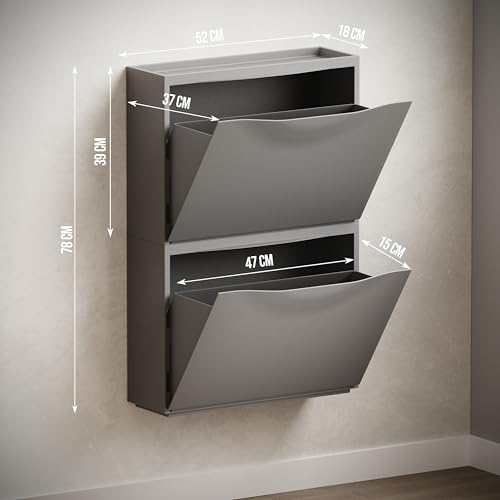 Image of Amazon Basics Stackable Wall Mount Storage Organizer - 2 Tier, Polypropylene Storage for Shoes, Toys, Books, Closet & Entryway, Multi-Purpose (51L x 15.5W x 77H cm), Grey
