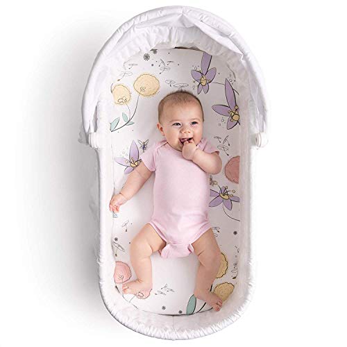 Image of JumpOff Jo - Hypoallergenic Fitted Bassinet Sheet for Baby Boys & Girls - Rectangular, Hourglass & Oval Crib Compatible, Soft, Breathable, Machine Washable - Fairy Blossom