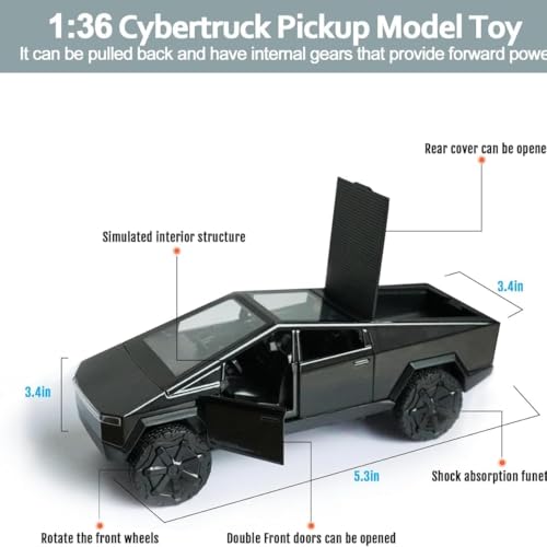 Image of Tesla Cyber Truck 1:36 Model Car Exclusive Alloy Metal Pull Back Die-cast Car Diecast Metal Toy car with Openable Doors & Light Music Best Gifts Toys Kids [Color As Per Stock]
