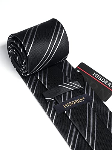 Image of HISDERN Mens Tie Striped Ties and Handkerchief Set Business Formal Woven Pocket Square Wedding College Stripe Necktie