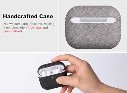Image of Haobobro Handmade Case - for AirPods Pro 3 Case Cover - Selected Skin-Friendly Vegan Leather, Linen Cloth Style, Drop Protective Hard Cover for AirPods Pro 3rd Generation Earbuds - Grey Chambray