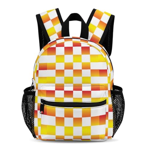 Gradient Fire White Checkers 13 Inch Backpack Lightweight Double Shoulder Bag with Zippers Unisex Daypack