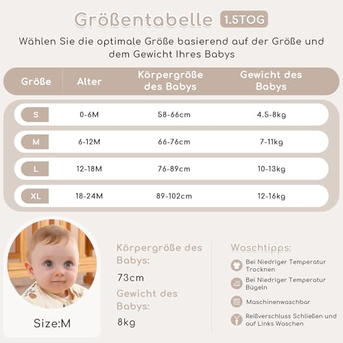 Yukkidds Schlafsack Baby 1.5 Tog, Babyschlafsack Ganzjahres 0-6 Monate – Ansicht 6