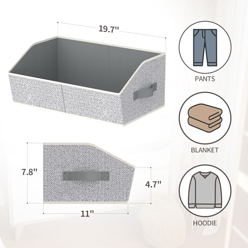 Image of Homsorout Storage Bins for Shelves - Large Trapezoid Closet Shelf Organizer, Fabric Organization Bins with Handles, Storage Baskets for Clothes, Towel, Purse, 4 Pack, Light Gray