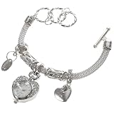 OUNONA Diamond-in Heart Watch Bracelet for Women Rhinestone Studded Charm Bracelet Watch Stylish Silver Bangle Comfortable Fit Wrist Decoration Ideal Festival present