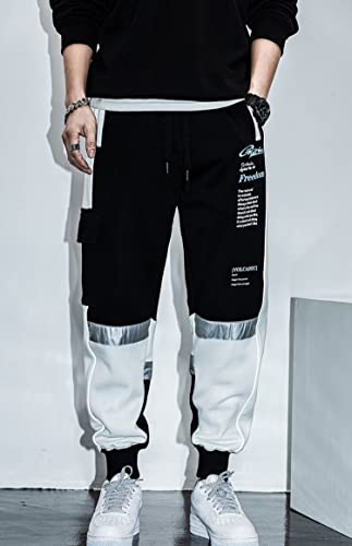MOKEWEN Men's Contrast Color Patchwork Jogger Harem Cargo Ninth Pants with Big Multi Pockets Drawstring Waist2