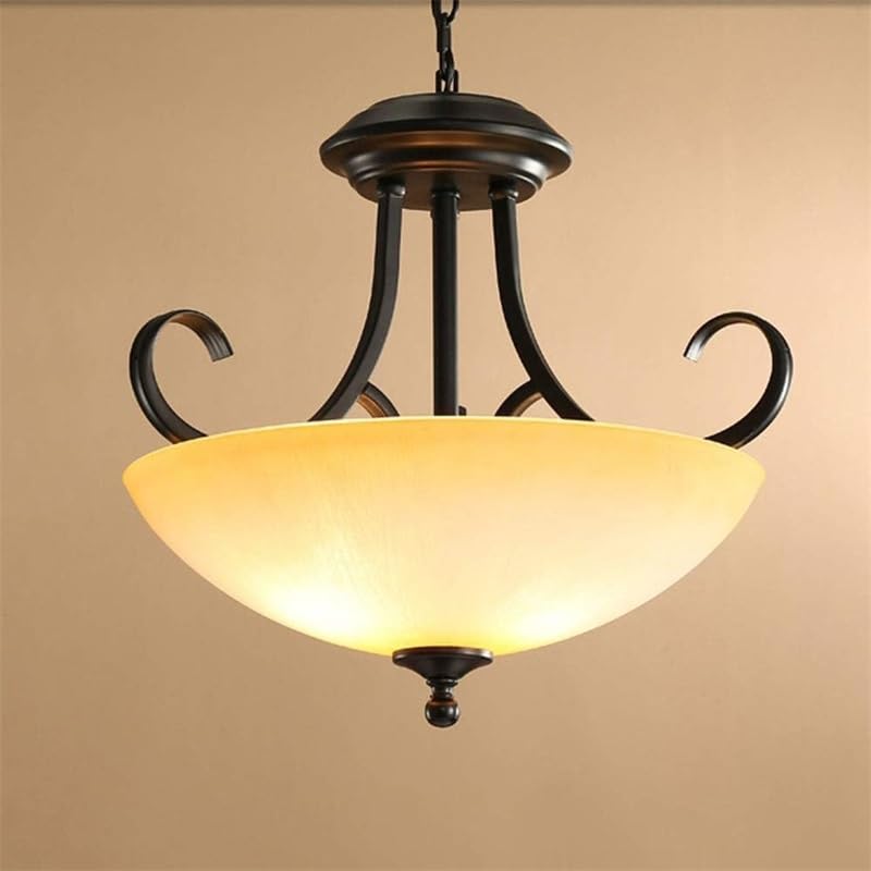 Lustre suspension E27 en verre et fer forgé style ferme américaine pour salle à manger