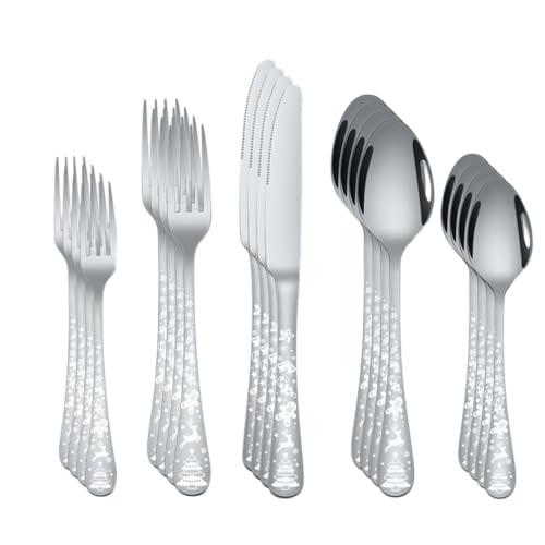 Image of Silverware Set, Stainless Steel Flatware Utensil Combo, Cutlery Include Knife - Spoon - Fork for Dining Table Luxury, Mirror Polished, Dishwasher Safe (20 Pieces, Color : Silver)