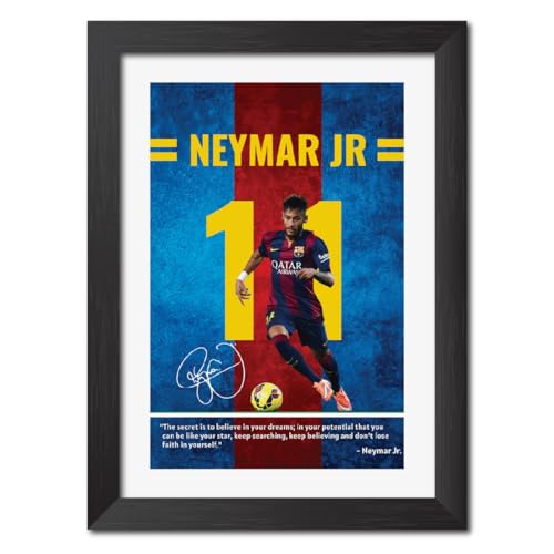 Image of TenorArts Neymar Jr Quotes Poster Frame Barcelona Laminated Photo Framed Painting with Matt Finish Black Textues (12 inches x 9inches)