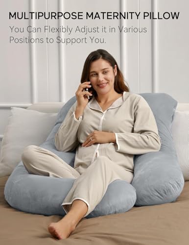 Image of G-Shaped Sleeping Pregnancy Pillow| Removable Velvet Covers| PregnoCare Fibres| Baby Shower Gift, Maternity, Nursing| Full Body Soft-Support Bump, Head, Back, Shoulder, Hips, Legs and Belly (Grey)
