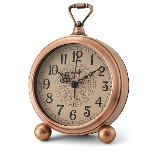 4.5″ Battery Operated Antique Retro Analog Metal Alarm Clock, Silent Bedside Desk Clock, Wall-Hanging Vintage Clock(Vintage Bronze)