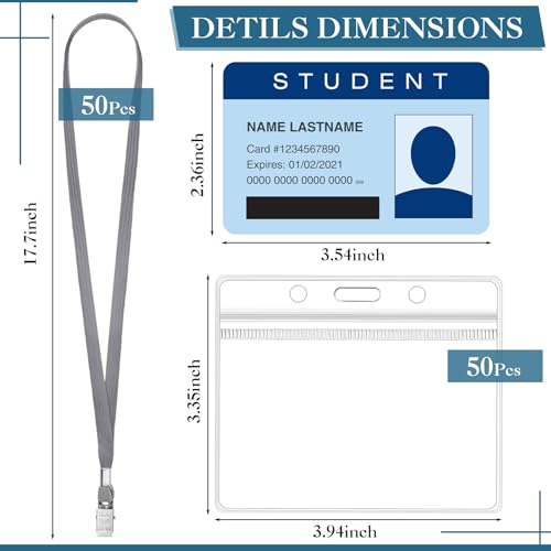 Image of Marspark 50 Sets 4 inchx3 inch Name Badge Holder with Lanyard Bulk, Gray | Waterproof Reusable Plastic with Clip, ID Badges Business School Conference Use, Lanyard Strap for Employees Students Events