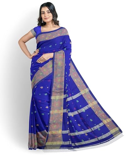 Image of Women's Traditional Handloom Zari Work Lata Border Cotton Silk Saree With Blous Piece