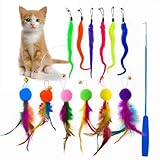 Interactive Cat Wand Toy Set, Retractable Teaser with Feathers and Plush Attachments (Set Five)