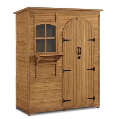 Macrout Outdoor Storage Cabinet with 3 Shelves (4.8 x 2.1 x 6.2 ft), Wood Storage Shed with Roof, Tall Garden Shed with 1 Foldable Table for Yard Patio Lawn, 1815