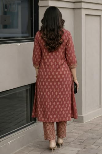 Image of ANNI Designer Kurta Set for Women Viscose Printed | Kurti Set for Woman | Kurta Pant Set | 2 Piece Set Women | Mandarin Neck 3 /4 Sleeve Regular Fit Stylish Ethnic Outfit Clothing