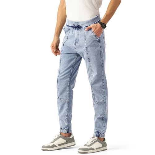 Image of PARIS HAMILTON Men Relaxed Fit Stretchable Heavy Fade Denim Jogger Jeans