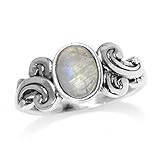 Silvershake 8X6mm Natural Oval Shape Moonstone 925 Sterling Silver Victorian Style Ring Size 5