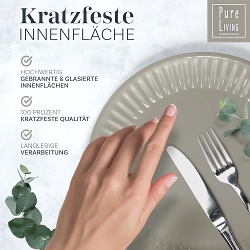 Steingut Geschirrset 4 Personen Hygge 16 tlg. TESTSIEGER, Traumhaftes Skandinavisches Steingut Geschirr Set, Schüssel- und Teller Set, Tafelservice 4 Personen, Geschirrsets Pure Living in Hellbraun
