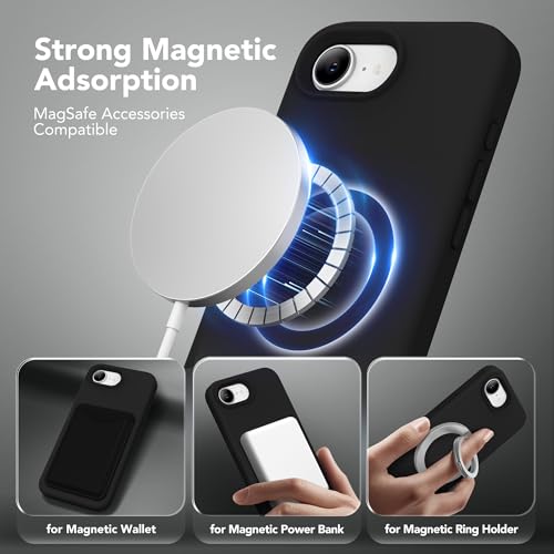 Image of Magnetic for iPhone 17e /iPhone 16e Case, Compatible with MagSafe, [Soft Anti-Scratch Microfiber Lining] Slim Silicone Shockproof Protective Phone Case for iPhone 17e /16e 6.1 inch, Black