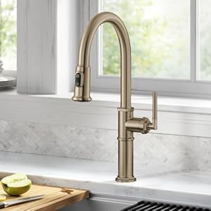 KRAUS Allyn Traditional Industrial Pull Down Single Handle Kitchen Faucet in Brushed Gold KPF 4100BG