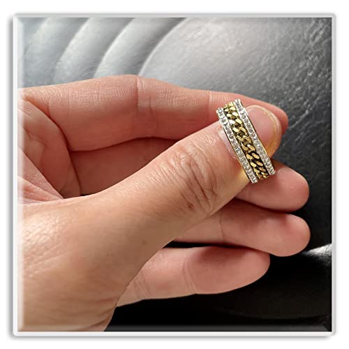 Xusamss Fashion Plated Gold Stainless Steel Chain Crystal Band Ring3