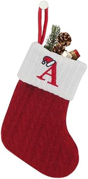 Letter Cable Knit Christmas Stockings Small Xmas Fireplace 8 inches Hanging Decoration