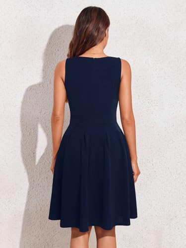 Image of Sureple Women's Retro Sleeveless Swing Casual Work Summer Party Dress with Pockets