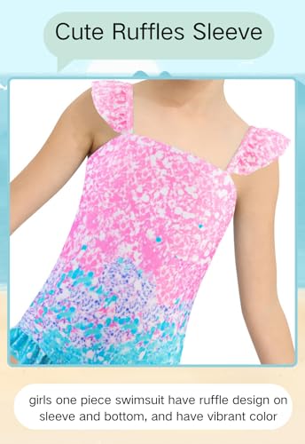 Image of DAXIANG Girls One Piece Ruffle Strap Swimsuit Quick Dry Mermaid Swimwear Beach Sport Bathing Suit for Toddler Kids 4-11 Years
