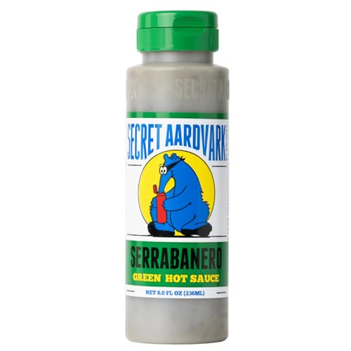 Image of Secret Aardvark Serrabanero Green Hot Sauce, Non-GMO, 8 fl oz | Serrano Habanero Tomatillo Marinade, Low Sugar, Low Carb, Vegan, Dairy-Free, No HFCS, For Tacos
