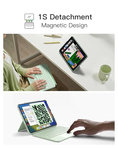 Image of Inateck for iPad (A16) 11th /10th Gen 450g Ultralight Keyboard Case, Air 11 inch 2026 M4 /M3 /M2, Air 5 /4th, Pro 11 4 /3 /2 /1th,1 Second Magnetic Detachable Keyboard with Touchpad, AceTouch, Green