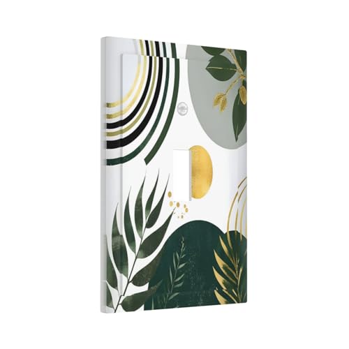 Decorative Light Switch Cover Plate Boho Green Leaves Bohemian Gold Sun 1 Gang Wall Plate Oversized Single Toggle Wall Cover Plate Jumbo Electrical Switchplate Faceplate
