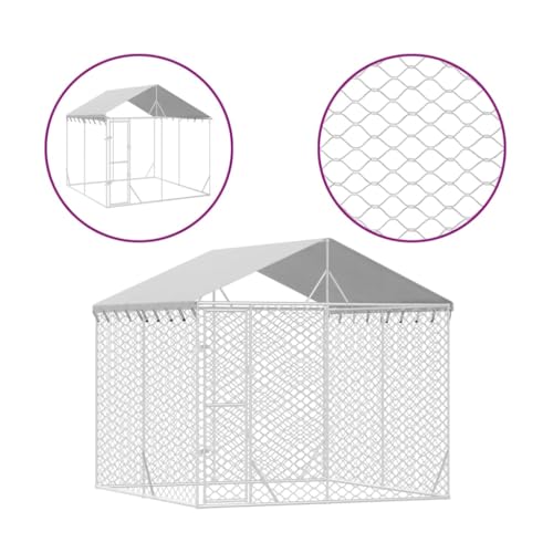 Willood Outdoor Hundezwinger mit Dach Silbern 3x3x2.5m Verzinkter Stahl