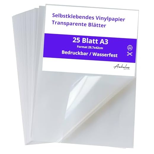 25 Din A3 Transparentes Vinyl Aufkleberpapier | Selbstklebende bedruckbare Vinylfolie für Inkjet- und Laserdrucker | Transparente Vinylblätter für Aufkleber, Etiketten und Sticker