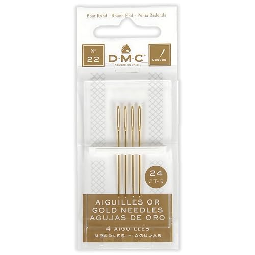 Maker Susan Kit De Agulhas De Ponto Cruz Douradas Dmc Tamanho 22-24-26 (Pacote Com 3), Agulhas De Mã