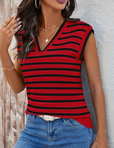Image of AKEWEI Sweater Vest Women Sleeveless Knitted V Neck Cap Sleeve Pullover Tank Tops 2025 Summer Fall Fashion Causal Trendy
