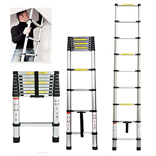 2.6m Aluminum Telescoping Ladder Folding Portable Loft Ladder Capacity Max Load 150kg/330lb with EN131 Light-Weight 7.3kg For Outdoor & Indoor Use